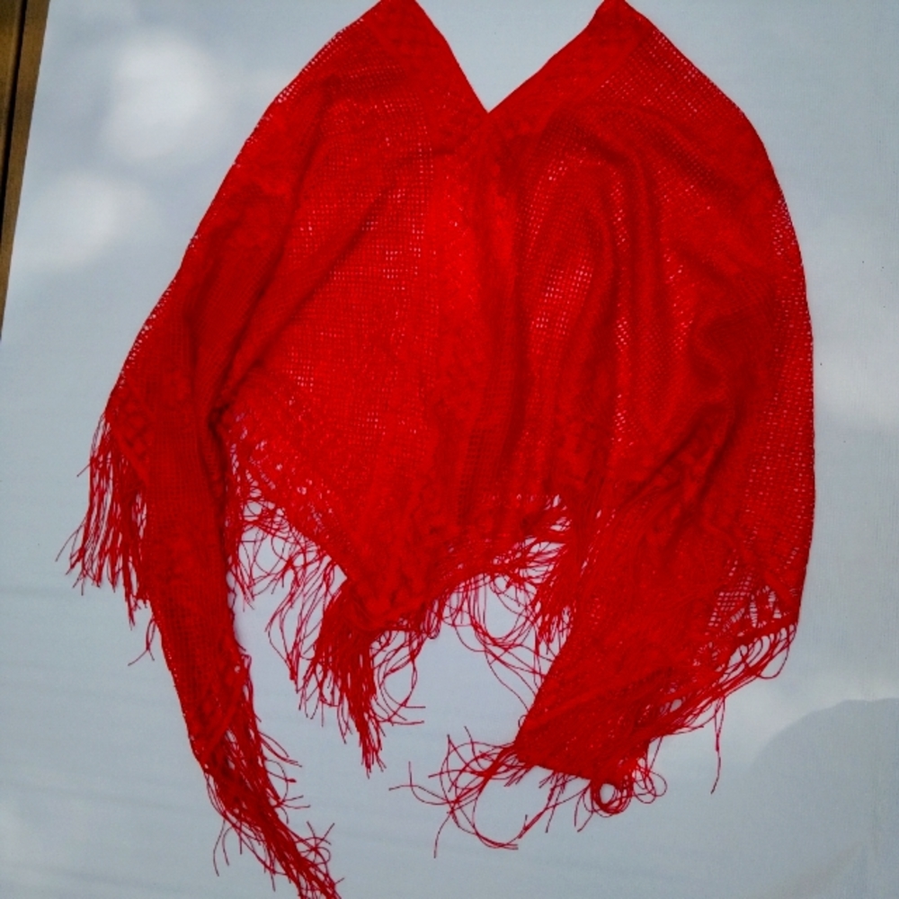 Bright red cover up poncho